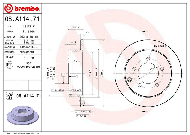 Product of Brembo 08A11471C02 Solid 1 Piece Brake Rotor 