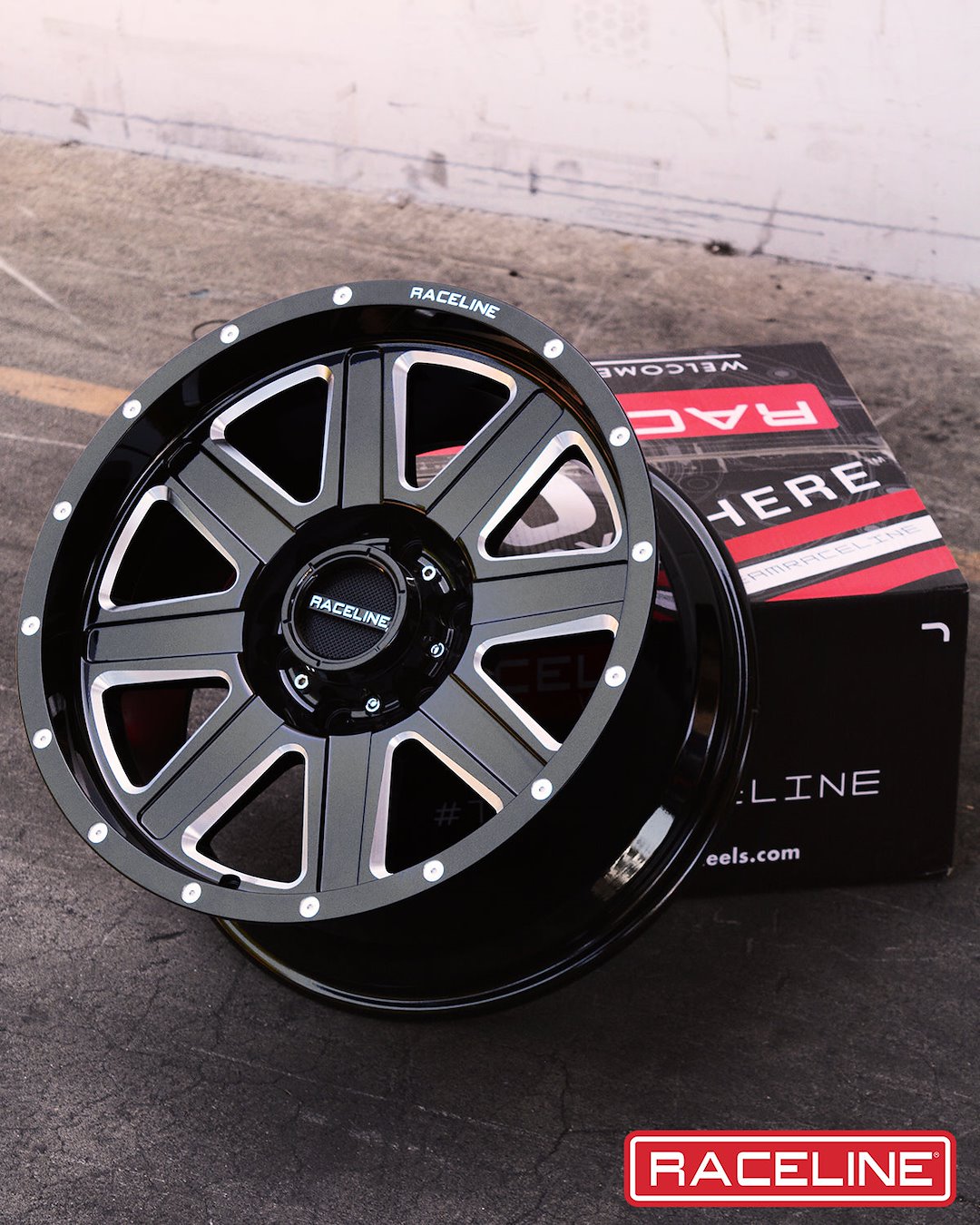 Product of Raceline 16x8 Black With Natural Accents Wheel - 5x4.50 Bolt Pattern 