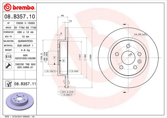 Product of Brembo 08B35711C02 Solid 1 Piece Brake Rotor 