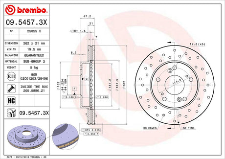 Product of Brembo 0954573XC02 Xtra Vented Cross Drilled 1 Piece Brake Rotor 