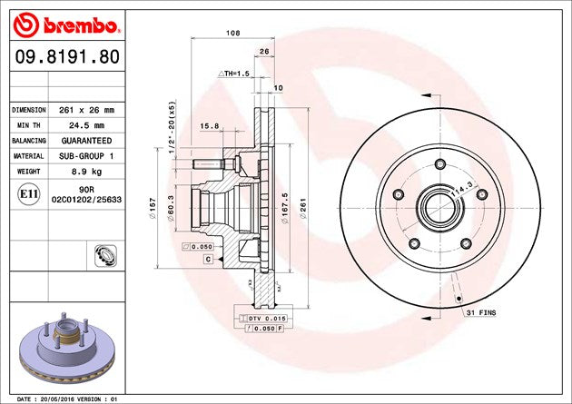 Product of Brembo 09819180C02 Vented 1 Piece Brake Rotor 