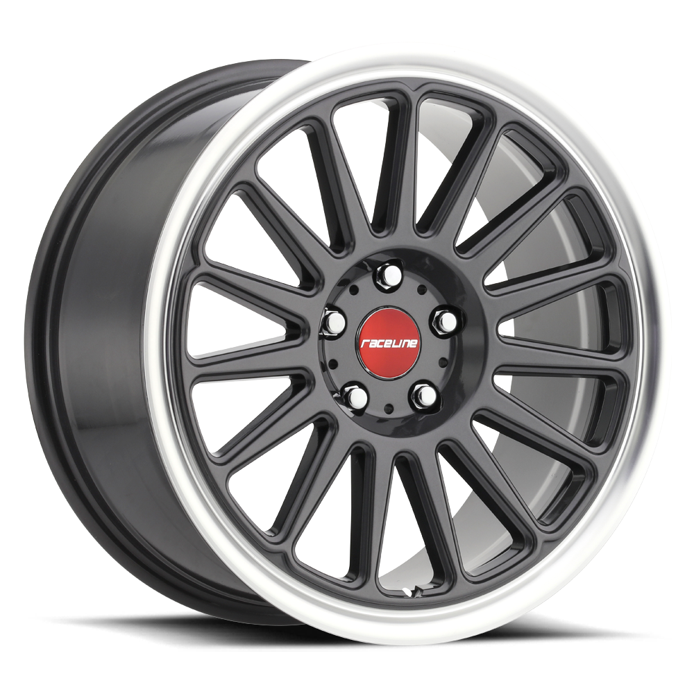 Product of Raceline 18x9.5 Gun Metal With Natural Lip Wheel - 5x4.50 Bolt Pattern 
