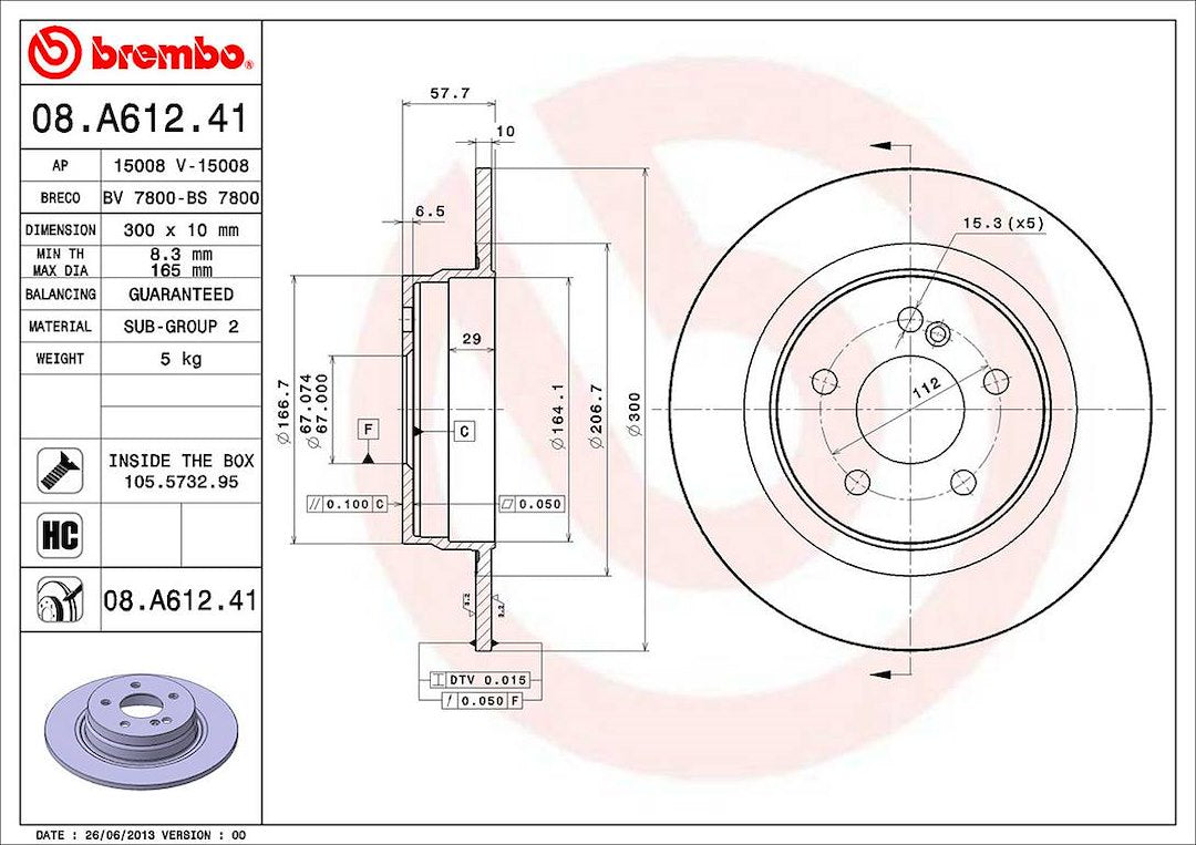 Product of Brembo 08A61241C02 Solid 1 Piece Brake Rotor 