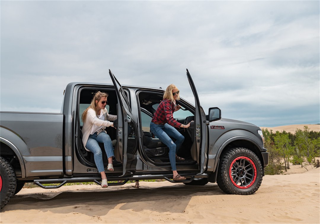 Product of N-Fab F17105CC-6-TX Black Matte Textured Powder Coated Round Nerf Bar - Truck Wheel To Wheel 