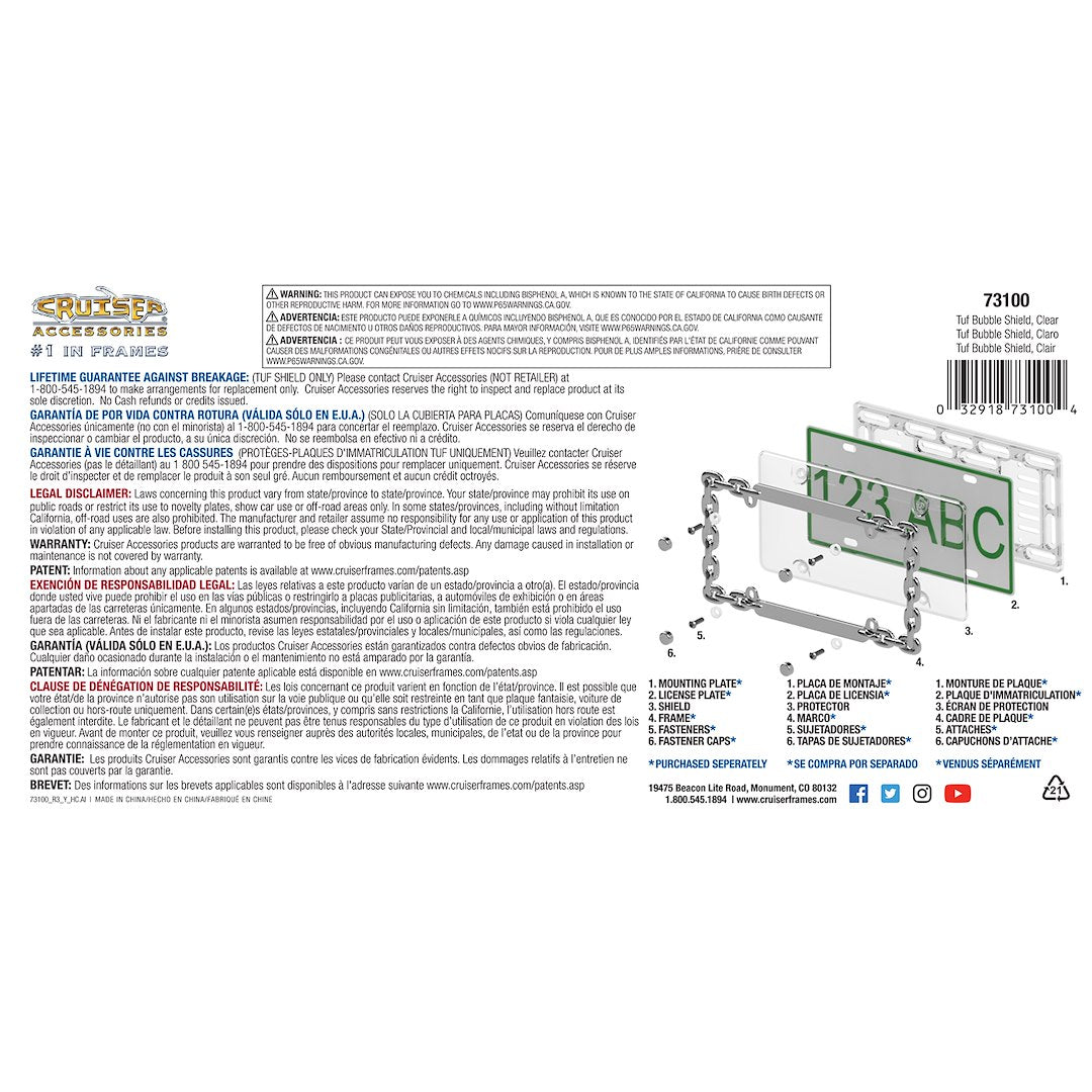 Cruiser 73100 License Plate Cover||73100_P02-Tuf-Bubble-Shield_Clear-Backpack.Jpg||87||c3473100||1371215