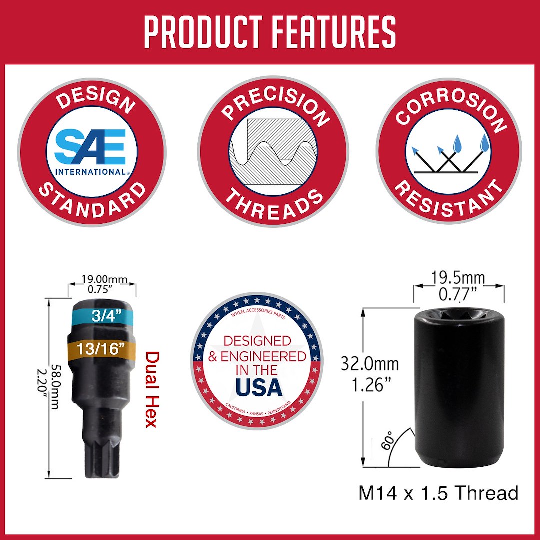 Product of Coyote Wheel Accessories 78K548BLK 60 Degree Conical 14x1.5 Lug Nut 