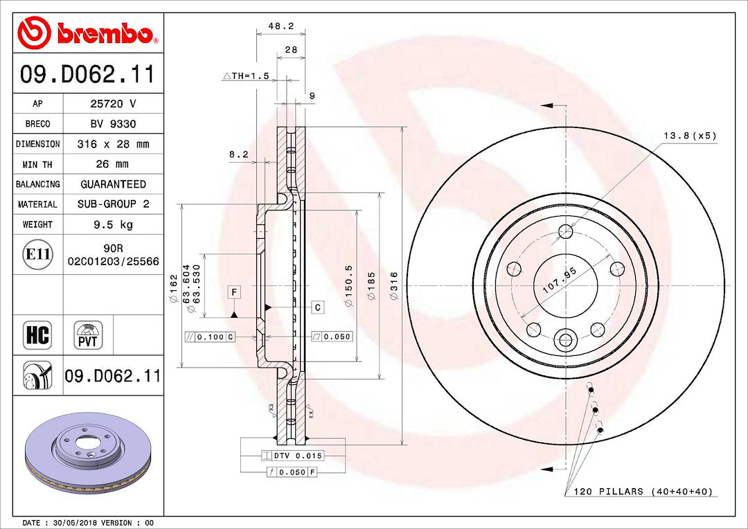 Product of Brembo 09D06211C02 Vented 1 Piece Brake Rotor 