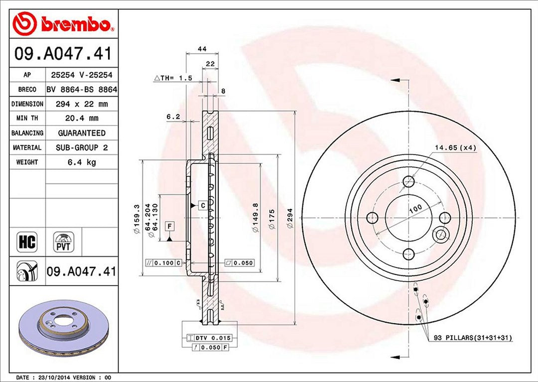 Product of Brembo 09A04741C02 Vented 1 Piece Brake Rotor 