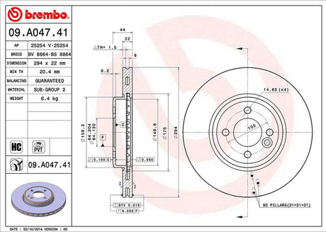 Product of Brembo 09A04741C02 Vented 1 Piece Brake Rotor 
