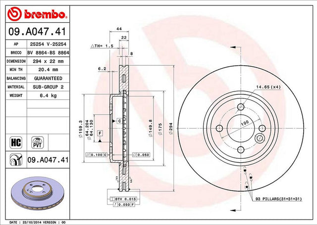 Product of Brembo 09A04741C02 Vented 1 Piece Brake Rotor 