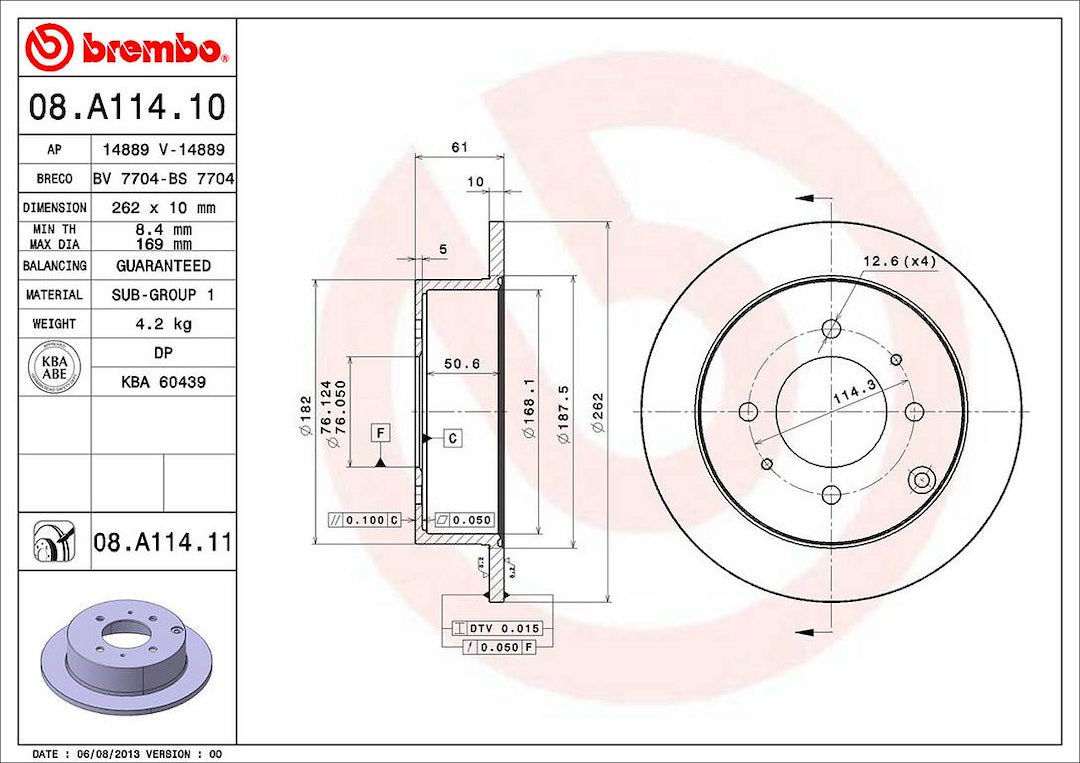 Product of Brembo 08A11411C02 Solid 1 Piece Brake Rotor 