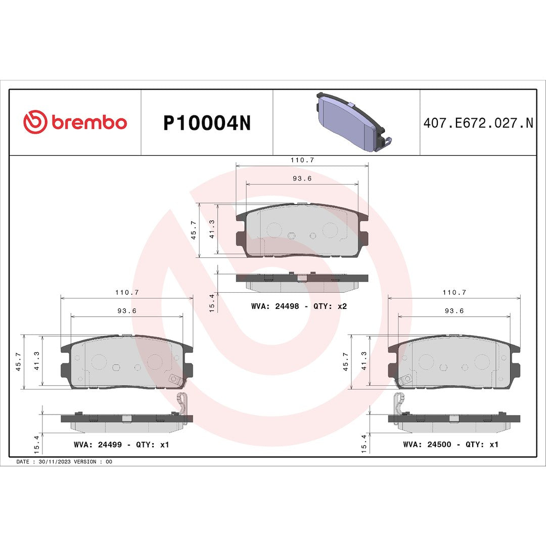 Brembo P10004n Brake Pad||||89||brmp10004n||2008938