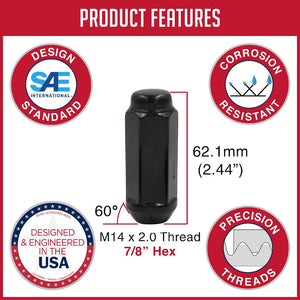Product of Coyote Wheel Accessories 131173XLBLK 60 Degree Conical Bulge 14x2.0 Lug Nut 