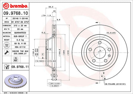 Product of Brembo 09976811C02 Vented 1 Piece Brake Rotor 