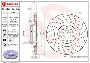Product of Brembo 09C3061XC02 Xtra Vented Cross Drilled 1 Piece Brake Rotor 