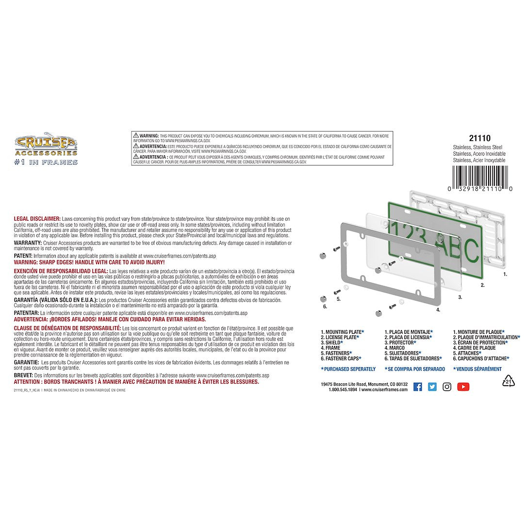 Cruiser 21110 License Plate Frame||21110_P02-Stainless_Stainless_Steel-Backpack.Jpg||87||c3421110||1042605