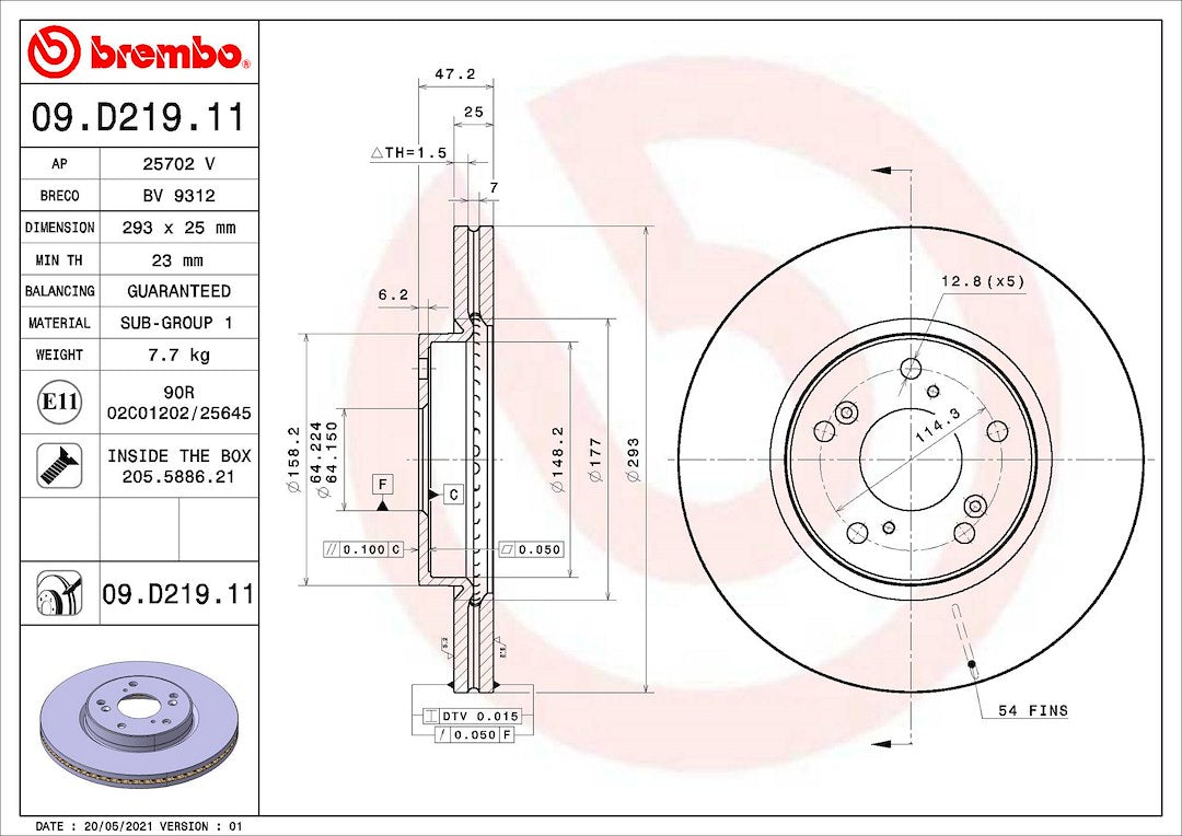 Product of Brembo 09D21911C02 Vented 1 Piece Brake Rotor 