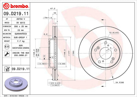 Product of Brembo 09D21911C02 Vented 1 Piece Brake Rotor 