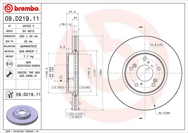Product of Brembo 09D21911C02 Vented 1 Piece Brake Rotor 
