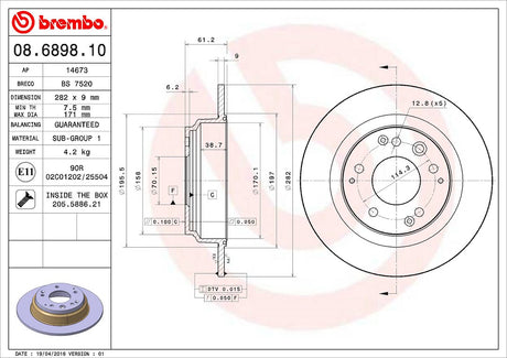 Product of Brembo 08689810C02 Solid 1 Piece Brake Rotor 