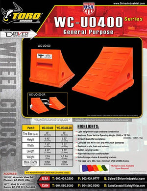 Driver Industrial Opco Llc Wc-Uo400 Wheel Chock||ds-Toro-Gp-Wc-Uo400series-Revh.Jpg||89||drvwcuo400||1289219