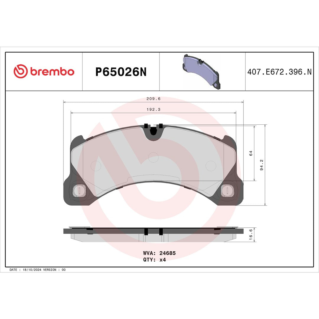 Brembo P65026n Brake Pad||||91||brmp65026n||2009065