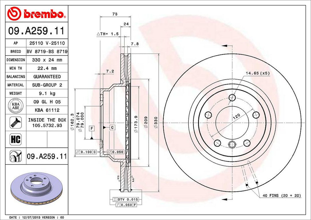 Product of Brembo 09A25911C02 Vented 1 Piece Brake Rotor 