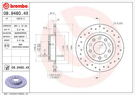 Product of Brembo 0894604XC02 Xtra Solid Cross Drilled 1 Piece Brake Rotor 