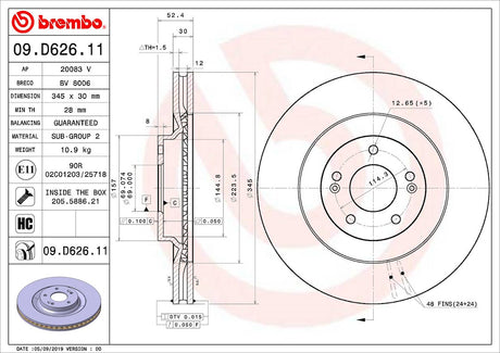 Product of Brembo 09D62611C02 Vented 1 Piece Brake Rotor 