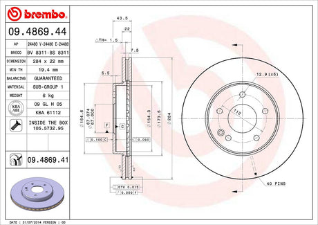 Product of Brembo 09486941C02 Vented 1 Piece Brake Rotor 