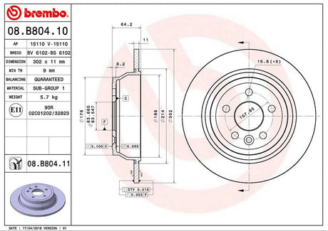 Product of Brembo 08B80411C02 Solid 1 Piece Brake Rotor 