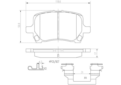 Product of Brembo P10014N Brake Pad - Set Of 4 