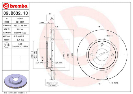 Product of Brembo 09B63210C02 Vented 1 Piece Brake Rotor 