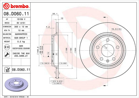 Product of Brembo 08D06011C02 Solid 1 Piece Brake Rotor 