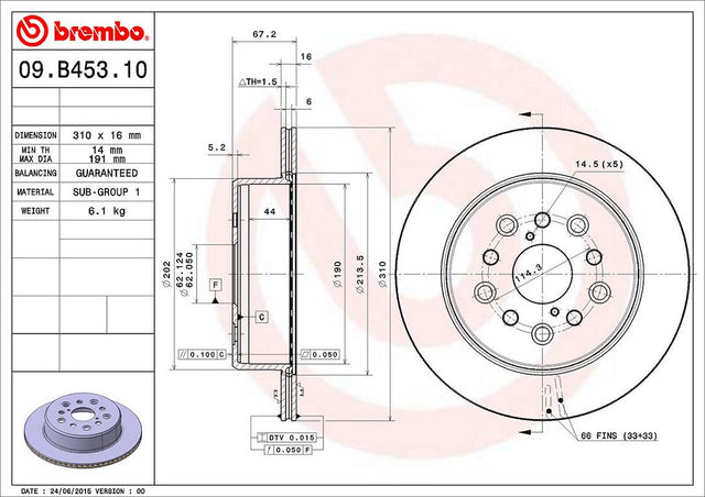 Product of Brembo 09B45310C02 Vented 1 Piece Brake Rotor 