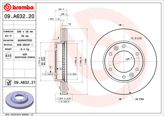 Product of Brembo 09A63221C02 Vented 1 Piece Brake Rotor 