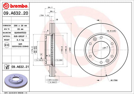 Product of Brembo 09A63221C02 Vented 1 Piece Brake Rotor 