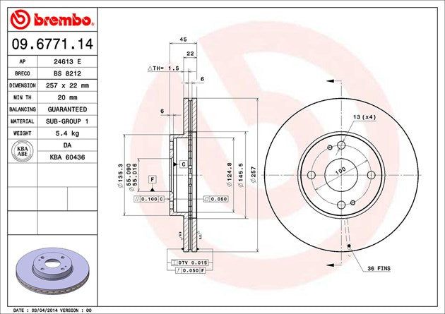 Product of Brembo 09677114C02 Vented 1 Piece Brake Rotor 