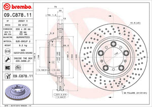 Product of Brembo 09C87811C02 Vented Cross Drilled 1 Piece Brake Rotor 