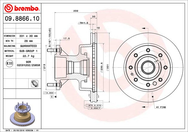 Product of Brembo 09886610C02 Vented 1 Piece Brake Rotor 