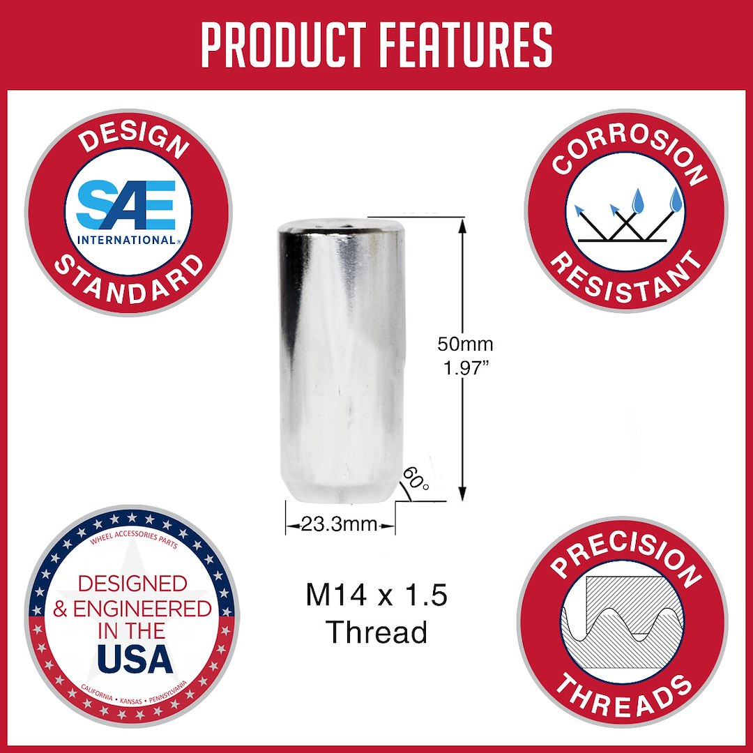 Product of Coyote Wheel Accessories 781148XL 60 Degree Conical 14x1.5 Lug Nut 
