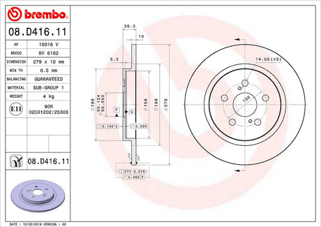 Product of Brembo 08D41611C02 Solid 1 Piece Brake Rotor 