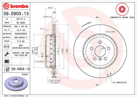 Product of Brembo 09D90313C02 Vented 1 Piece Brake Rotor 