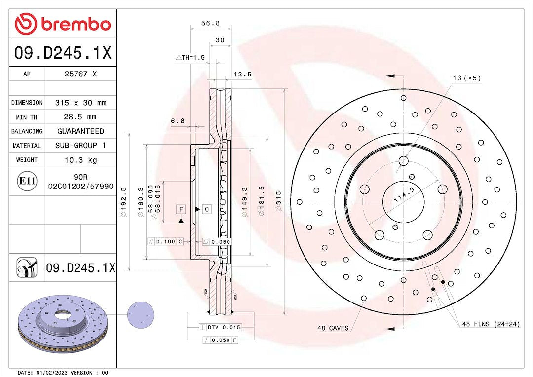 Brembo 09d2451xc02 Brake Rotor||09d2451xc02_3.Jpg||88||brm09d2451x||1684336
