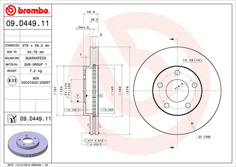 Product of Brembo 09D44911C02 Vented 1 Piece Brake Rotor 