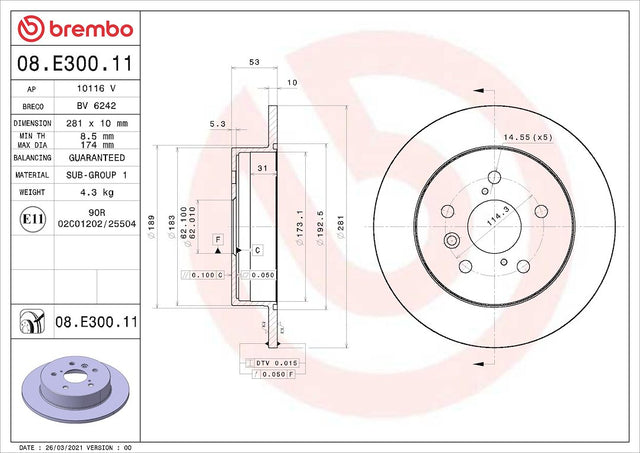 Brembo 08e30011c02 Brake Rotor||08e30011c02.Jpg||85||brm08e30011||1684194
