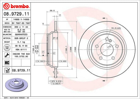 Product of Brembo 08972911C02 Solid 1 Piece Brake Rotor 