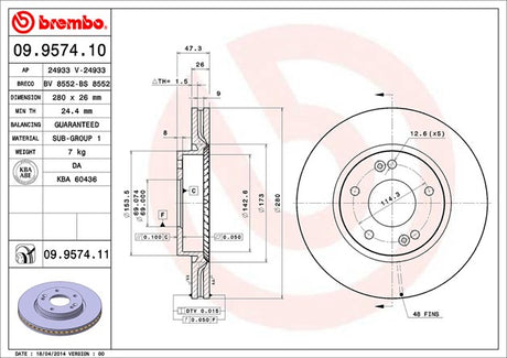 Product of Brembo 09957411C02 Vented 1 Piece Brake Rotor 