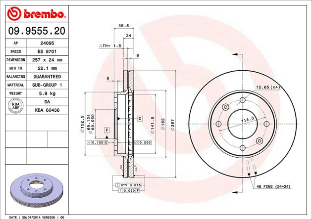 Product of Brembo 09955520C02 Vented 1 Piece Brake Rotor 