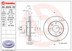 Product of Brembo 09955520C02 Vented 1 Piece Brake Rotor 